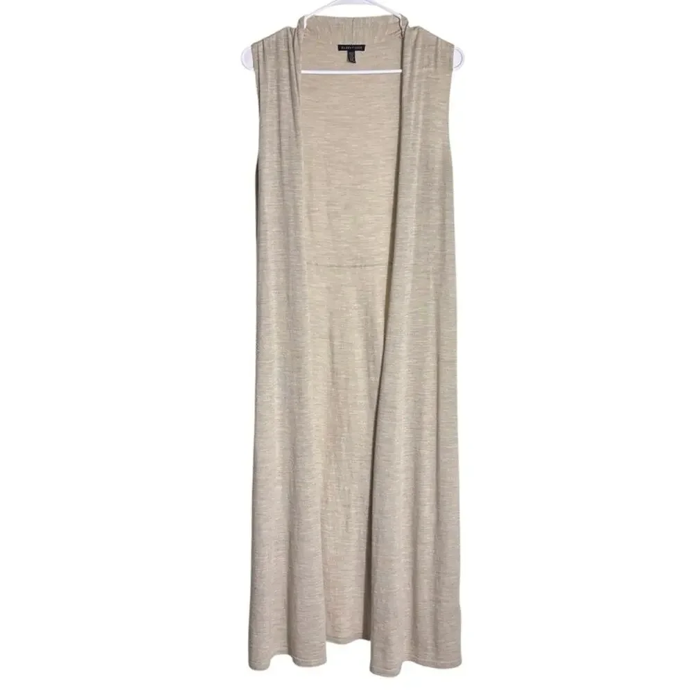 Eileen Fisher 100% Merino Wool Neutral Beige Open-Front Knit Duster Vest 1227